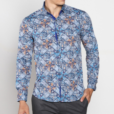 VM Kemeja Batik Modern Casual Slimfit Panjang New Kombinasi Biru