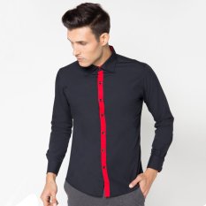 VM Kemeja Fashion Casual Slimfit Putih Kombinasi Hitam - TO 509HTM