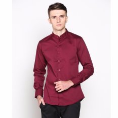 VM Kemeja Koko Muslim Krah Shanghai Slimfit Panjang Merah Maroon