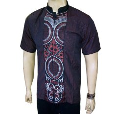 VM Kemeja Koko Muslim Pendek Modern Slim Motip Bordir - Cokelat-Pekat