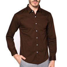 VM Kemeja Pria Polos Panjang Basic Slim Fit Coklat - Long Shirt Brown