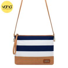 VONA Ava (Biru Putih) - Best Seller New Tas Wanita Selempang Sling Bag Clutch Kanvas Garis Strip Slempang Casual Tote Trendy Korean Style