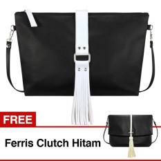 VONA Lilian GRATIS FREE Ferris (Hitam) - Paket 2 in 1 Tas Wanita Rumbai Selempang Slempang Bahu Kulit Sintetis Trendy Handbag Best Seller New Arrival Tassel Fringe Sling Clutch Pouch Tote Bag Handbag Totebag Korean Style Fashion PU Leather Buy 1 Get 1