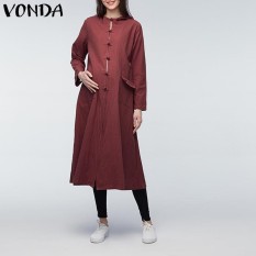 Vonda Baju Bersalin 2018 Wanita Hamil Antik Katun Panjang Besar Bertudung Gaun Panjang Lengan Kasual Longgar Kehamilan Vestidos Chili Merah -Internasional