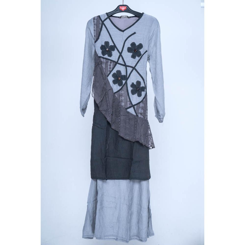 Vsyen Long Dress Gamis Maxi Lengan Panjang Wanita Rajut Batik Flower 2705- Katun Silky Halus