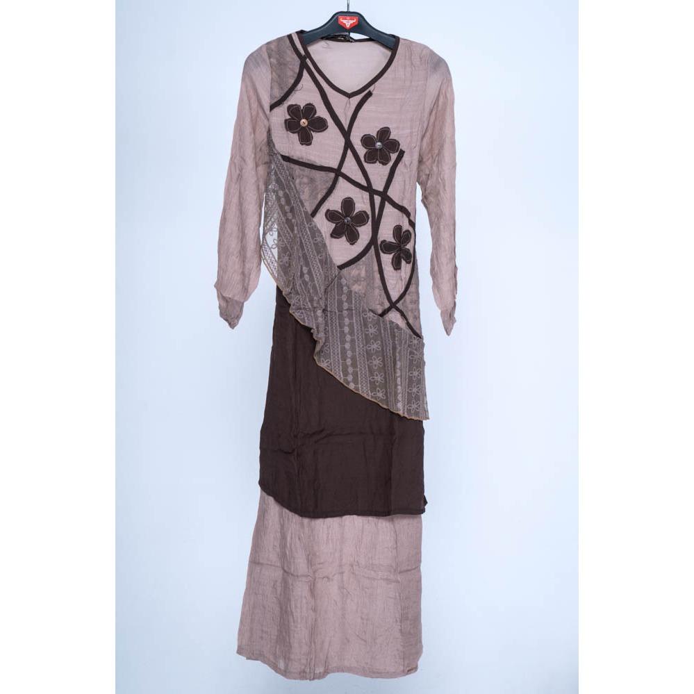 Vsyen Long Dress Gamis Maxi Lengan Panjang Wanita Rajut Batik Flower 2705- Katun Silky Halus