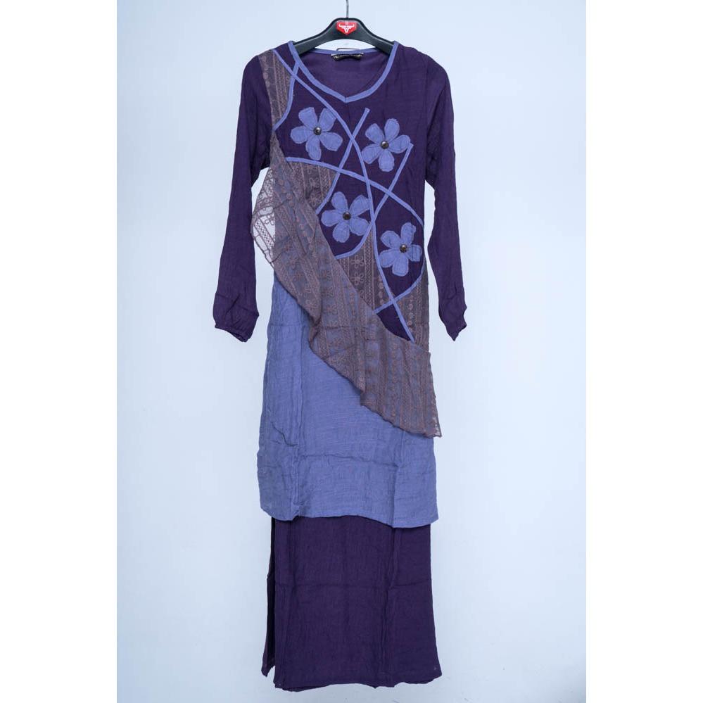 Vsyen Long Dress Gamis Maxi Lengan Panjang Wanita Rajut Batik Flower 2705- Katun Silky Halus