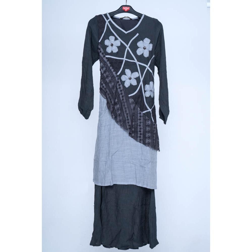 Vsyen Long Dress Gamis Maxi Lengan Panjang Wanita Rajut Batik Flower 2705- Katun Silky Halus