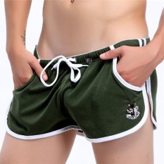 WANGJIANG Pria Kontras Warna Rendah Pinggang Built-In Pouch Arrow Shorts Rumah Santai Olahraga Boxers Underwear Hijau Tentara-Internasional
