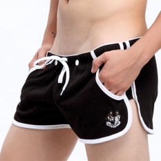 WANGJIANG Pria Kontras Warna Rendah Pinggang Built-In Pouch Arrow Shorts Rumah Santai Olahraga Boxers Underwear Hitam-Intl