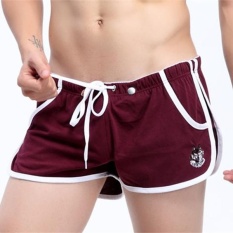WANGJIANG Pria Kontras Warna Rendah Pinggang Built-In Pouch Arrow Shorts Rumah Santai Olahraga Boxers Underwear Kopi-Intl