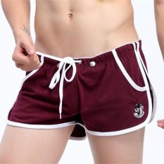 WANGJIANG Pria Kontras Warna Rendah Pinggang Built-In Pouch Arrow Shorts Rumah Santai Olahraga Boxers Underwear Kopi-Intl