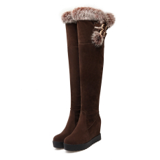 Wanita Fashion Di Atas Lutut Tinggi Tumit Sepatu Bot Musim Dingin Yang Hangat Dalam Knight Wedges Boots (coklat) -Internasional