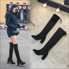 Wanita Kulit Hitam Sampai Atas Lutut Bertumit Tinggi Tebal With Sepatu Bot Tinggi Sepatu Yg Tingginya Di Atas (HITAM)