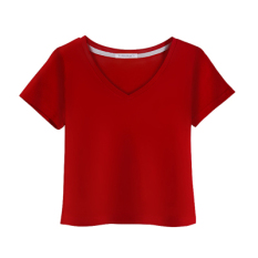 Dalam Katun Putih Lengan Pendek Wanita Kerah V Baju Dalaman Kaos (Leher-v Anggur Merah)