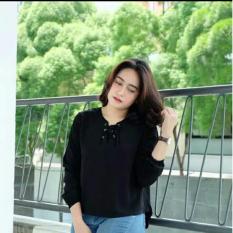 wanita model depan tali ikat top black pakaian wanita minimalis model terbaru dan terkini