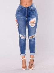 Wanita Pensil Denim Celana Seksi Kurus Lubang Peregangan Jeans Celana (Gambar Warna) baju Wanita Celana Wanita Celana Jeans Wanita