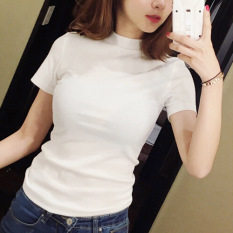 Wanita Sederhana Slim Kerah Setengah Tinggi Baju Dalaman Korea Fashion Style Kaos (Putih)