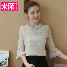 Kemeja Jersey Rayon Baru Baju Dalaman Terlihat Langsing Lengan Bang Pendek (8827 Krem)