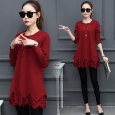 Warna Jahitan Korea Modis Gaya Merah Betina Renda Pada Pakaian Wanita Baju Dalaman Baru Kemeja Kecil (Arak Anggur)