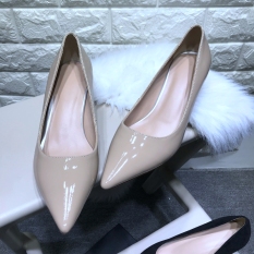 Bagian depan tajam Hak Tipis sepatu hak perempuan musim semi 2018 model baru warna jingga Warna Asli sepatu pernikahan Kulit asli kulit domba hitam Sepatu Hak Tinggi ol mulut dangkal