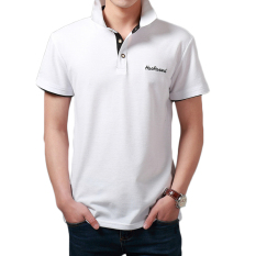 Warna Polos dengan Dasi Kerah Atasan Pria Lengan Bang Bang Pendek Kerah Turndown Kaos (Putih Kerah Hitam)