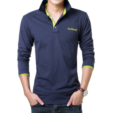 Kemeja POLO Warna Polos Memiliki Kaos Pria Lengan Panjang (Safir Biru Buah Hijau)