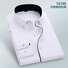 Kemeja Musim Semi Gesper Baju Dalaman Warna Polos Pria (Putih Tarik Strip 16130)