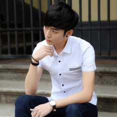 Warna Polos Pria Ramping Bisnis Kemeja Lengan Pendek Kemeja Putih (Putih) Baju Atasan Kaos Pria Kemeja Pria