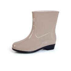 Warrior Women's Rain Boots Korea Versi Non-slip Dewasa Rain Boots Fashion Waterproof Sepatu Musim Semi dan Musim Gugur Poin Karet Gelombang Sepatu (Khaki) -Intl