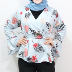 Wearmestore Baju atasan Wanita Casual Ala Mandarin Maxmara Silk –Blue