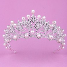 Kristal Pengantin Pernikahan Mutiara Perak Mahkota Tiara Ratu Aksesoris Rambut Ikat Kepala-Intl
