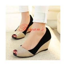 WEDGES ELECTRIC BLACK FASHION WANITA SEPATU WANITA