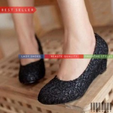Wedges FB1174 ST-08 Brukat Hitam Sepatu Wanita Murah Berkualitas