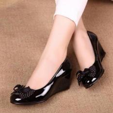 PALING DI CARI !! WEDGES POLKADOT WARNA HITAM UNTUK KERJA, KANTOR, KAMPUS DLL