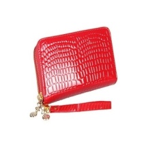 BIKING BARAT? Lady's Fashion Kapasitas Besar Pola Buaya dengan Belt Long Double Zipper Dompet (Merah)-Intl