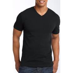 Whats Up Kaos Baju Polos T-shirt V Neck Untuk Karyawan Premium Cotton - HITAM