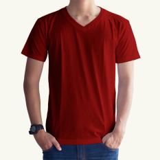 Whats Up Kaos Baju Polos T-shirt V Neck Untuk Karyawan Premium Cotton - MERAH MAROON