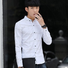 Musim Gugur PUTIH Bisnis Kasual BARU Lengan Panjang Kemeja Mens Shirt Korea Slim Muda Pria Kapas Kemeja-Intl