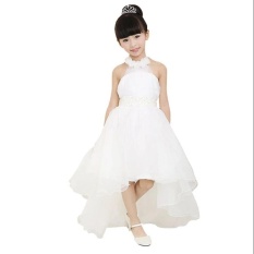 Putih Anak Gadis Halter Asimetris Bola Gaun Pernikahan Gaun Pengiring Pengantin-Intl