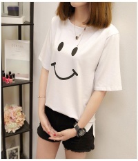 Putih FASHION T-shirt Wanita Tersenyum Wajah Cetak Summer Wanita Fashion Tops Ladies Tee Kemeja Lengan Pendek Kasual Tops Tees -Intl