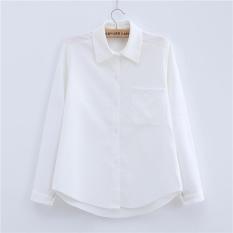 Putih Korea Slim Womens Commuter Blusa Corduroy Kemeja Solid Warna Kemeja Lengan Panjang Blus Wanita Karier Plus Tops 2017 Arrival-Intl