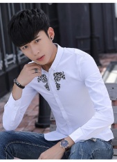PUTIH Lengan Lengan Panjang Pria Korea Versi Slim BARU Putih Hitam Shirt Tide Man Muda Orang Bisnis Bordir- INTL