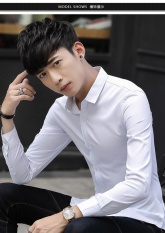 WHITE Men's Shirts Murni Lengan Panjang BARU Slim Muda Kasual Tipis Pria Kantor Kemeja Bisnis Tops-Intl