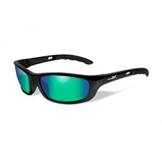 Wiley X P-17 Sunglasses, Polarized Emerald Cermin, Gloss Black-Intl