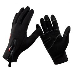 Windproof Sepeda Bersepeda Hiking Camping Leisure Penuh Jari Kulit Fleece Thermal Menyentuh Layar Sarung Tangan-Intl