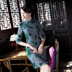 Wings Fashion Gaya Slim Retro Cheongsam Gaun Pengantin Dress Midi Formal (Warna: C0)-Intl