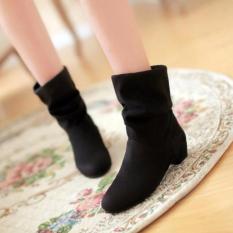 Mode musim dingin Martin Boots sepatu Boots wanita sepatu bot Suede Knight mate untuk wanita (hitam) - International