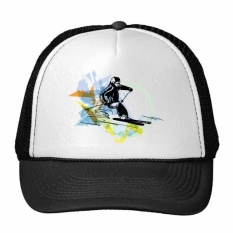 Winter Sport Athletes Synchronized Skiing Sports Freestyle Skiing Watercolor Sketch Illustration Trucker Hat Baseball Cap Nylon Mesh Hat Cool Children Hat Adjustable Cap