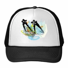 Winter Sport Speed Skating Athletes Sports Skate Watercolor Sketch Trucker Hat Baseball Cap Nylon Mesh Hat Cool Children Hat Adjustable Cap